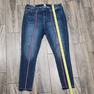 True Religion Blue and Red Skinny Jeans with Modern Design